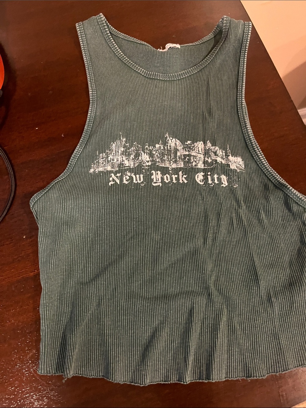 Garage Forest Green Ribbed 'New York City' Graphic Tank